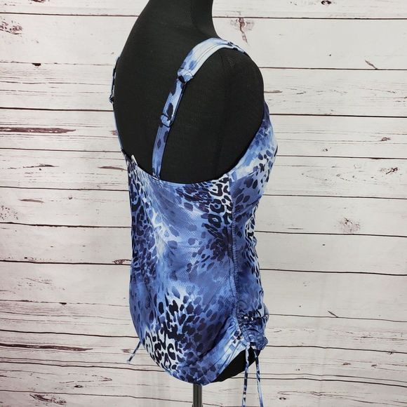Croft & Barrow KH90453D D-Cup Tummy Slimmer Blue Navy Animal Tankini BathingSuit - Picture 8 of 11